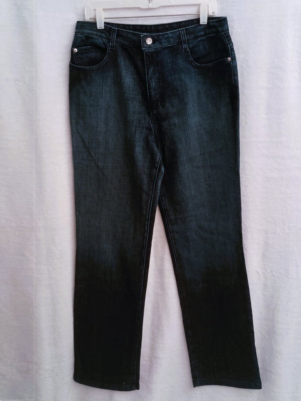 St. John Sport Blue Jeans 5 Pocket Stretch Sz 12 Straight Leg Denim 34.5" Inseam